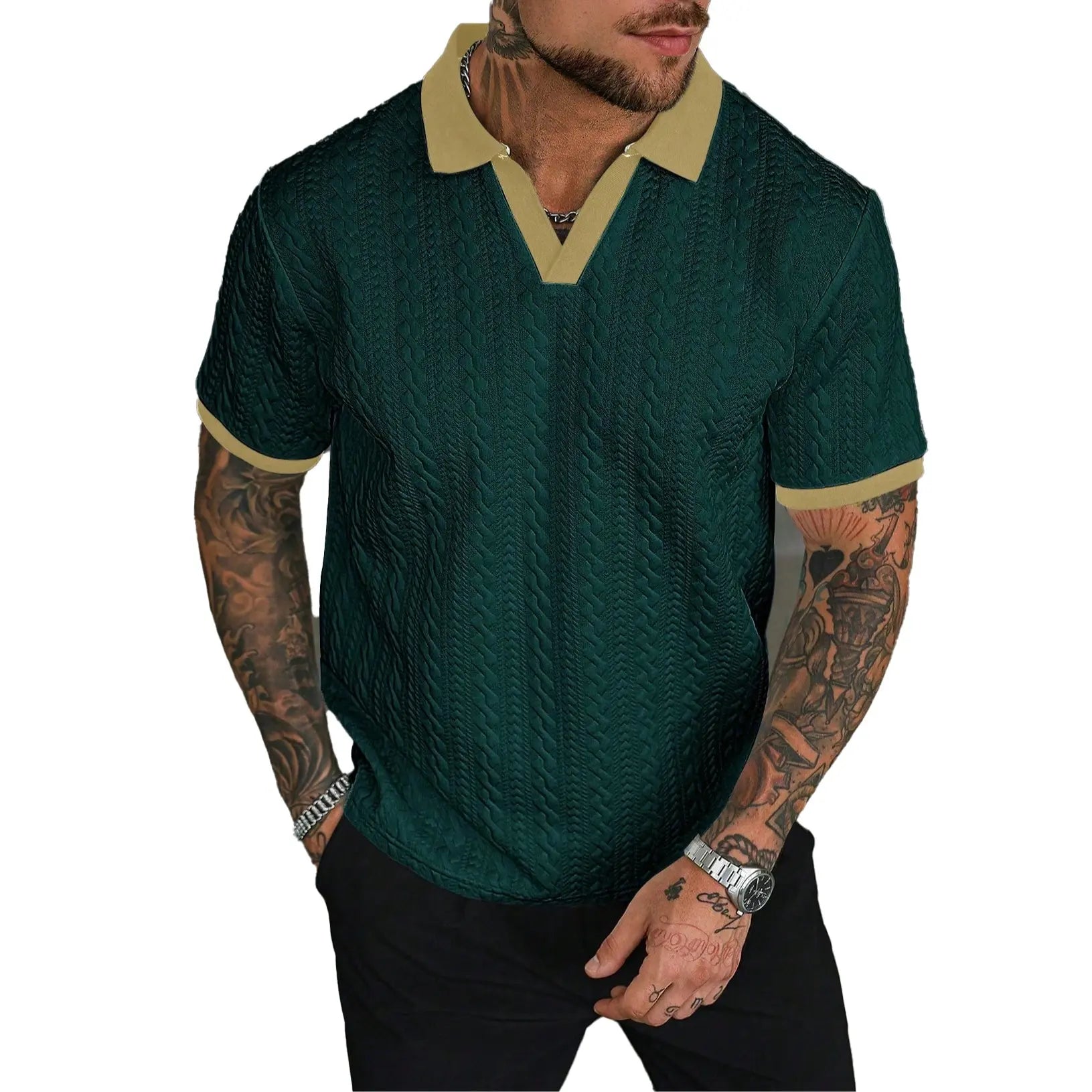 CasualCool Men's Old Money Contrast Knit Short-Sleeve Polo Shirt (Cream)