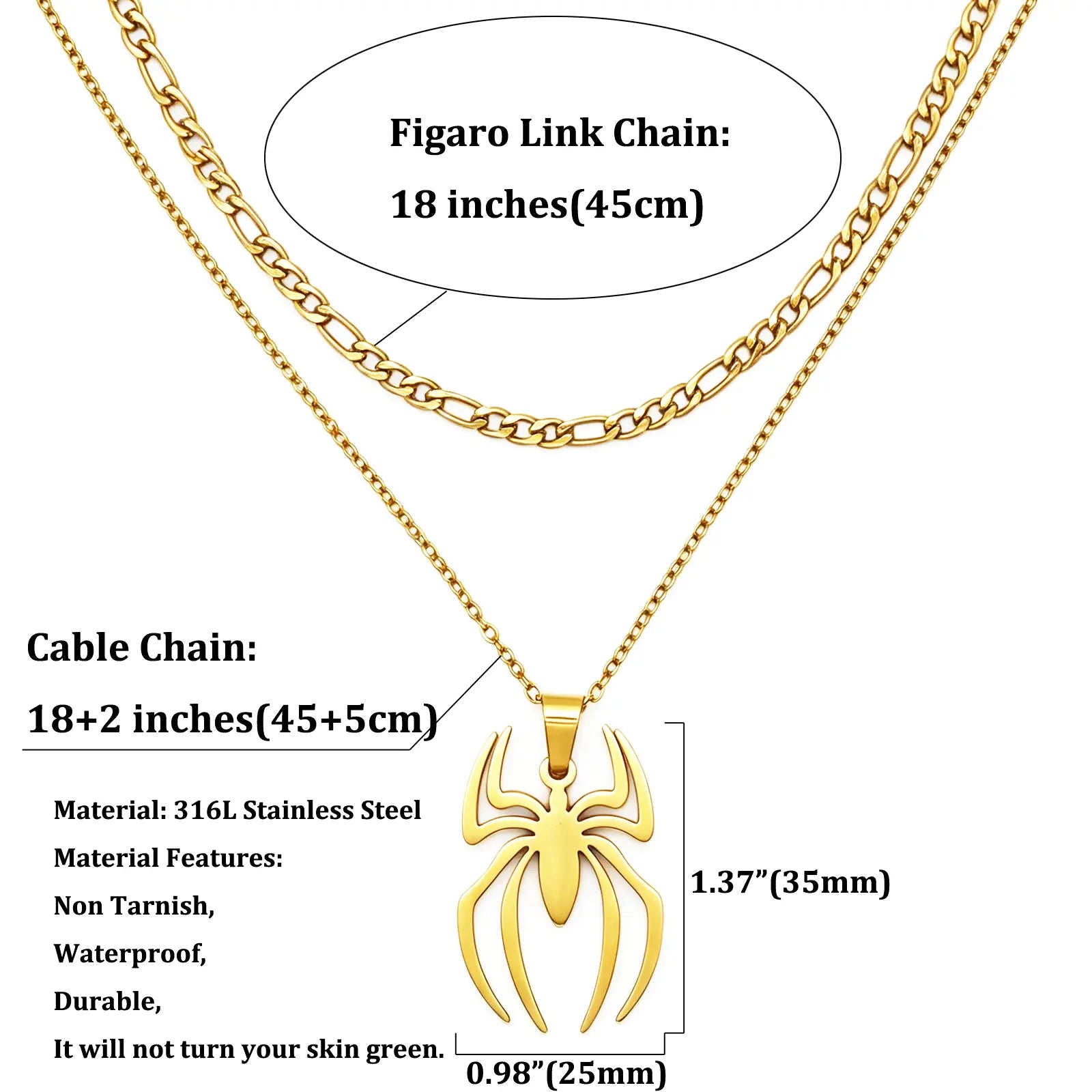 Spider Necklace For Men Women Titanium Stainless Steel Gold Silver Black Cuban Chain Paperclip Chain Lightweight Trendy Cool Goth Spider Pendant Necklace For Teen Halloween Non Tarnish Jewelry y2k Stylish Unique Accessories Birthday Gifts With Gift Box