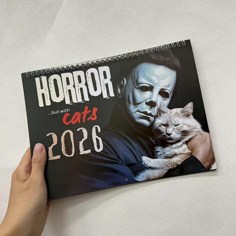 2027 Whimsical Cat 12-Month Wall Monthly Planner - Printed Art Calendar, Unique Kitten Organizer with Humor Mix Funny Movie Villains, Creepy Cute Home Decor, Gift for Movie Fans