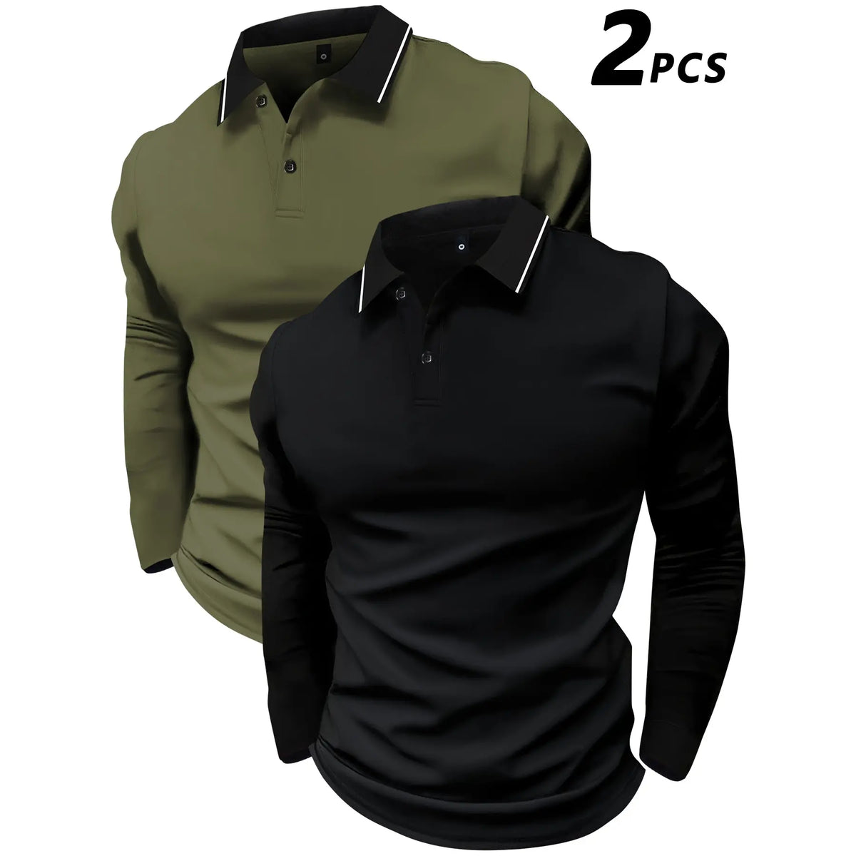 2-pack long-sleeved POLO shirt lapel T-shirt spring and autumn simple retro casual men's wear daily outdoor sports light business outdoor running wear tops