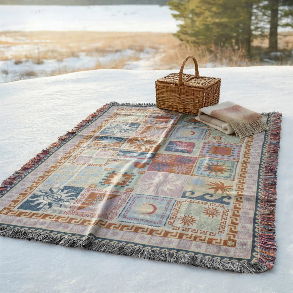 Multi-Function Tassel Woven Blanket Spliced Geometry  Pattern Bed Blanket, Also for Sofa Cover Couch Throw Blanket Armchair Home Decor Room Wall Art Tapestry Furniture Slipcover Tablecloth Shawl Outdoor Picnic Camping Beach Towel Office Nap Hippie