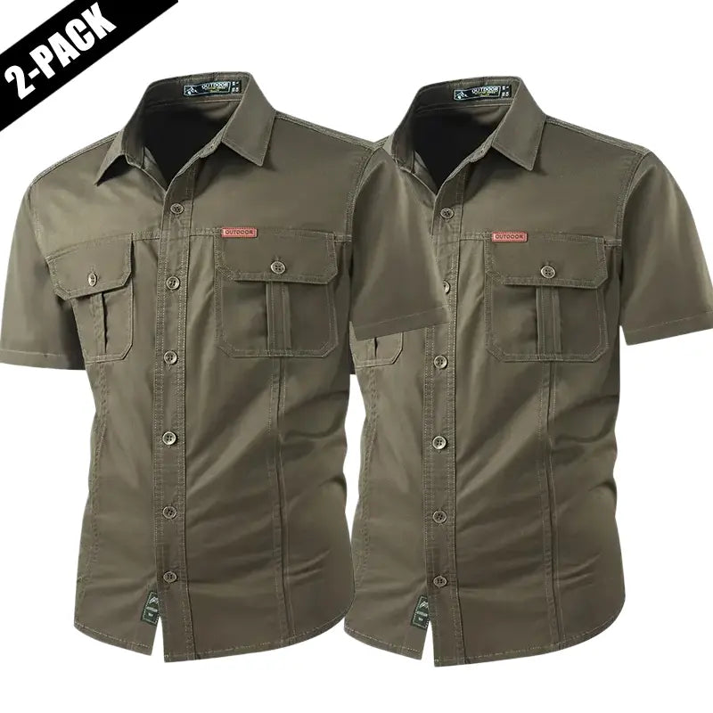 2-Pack Men's Summer Lightweight Multi-Pocket Short-Sleeve Work Shirts