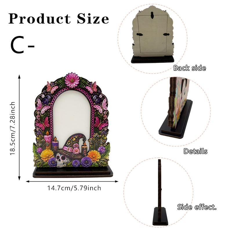 Traditional Día de los Muertos Wooden Picture Frame - Mexican Altar Tabletop Display, Multi-Style Photo Holder with Skulls/Marigolds, Indoor Recreation Home Decor