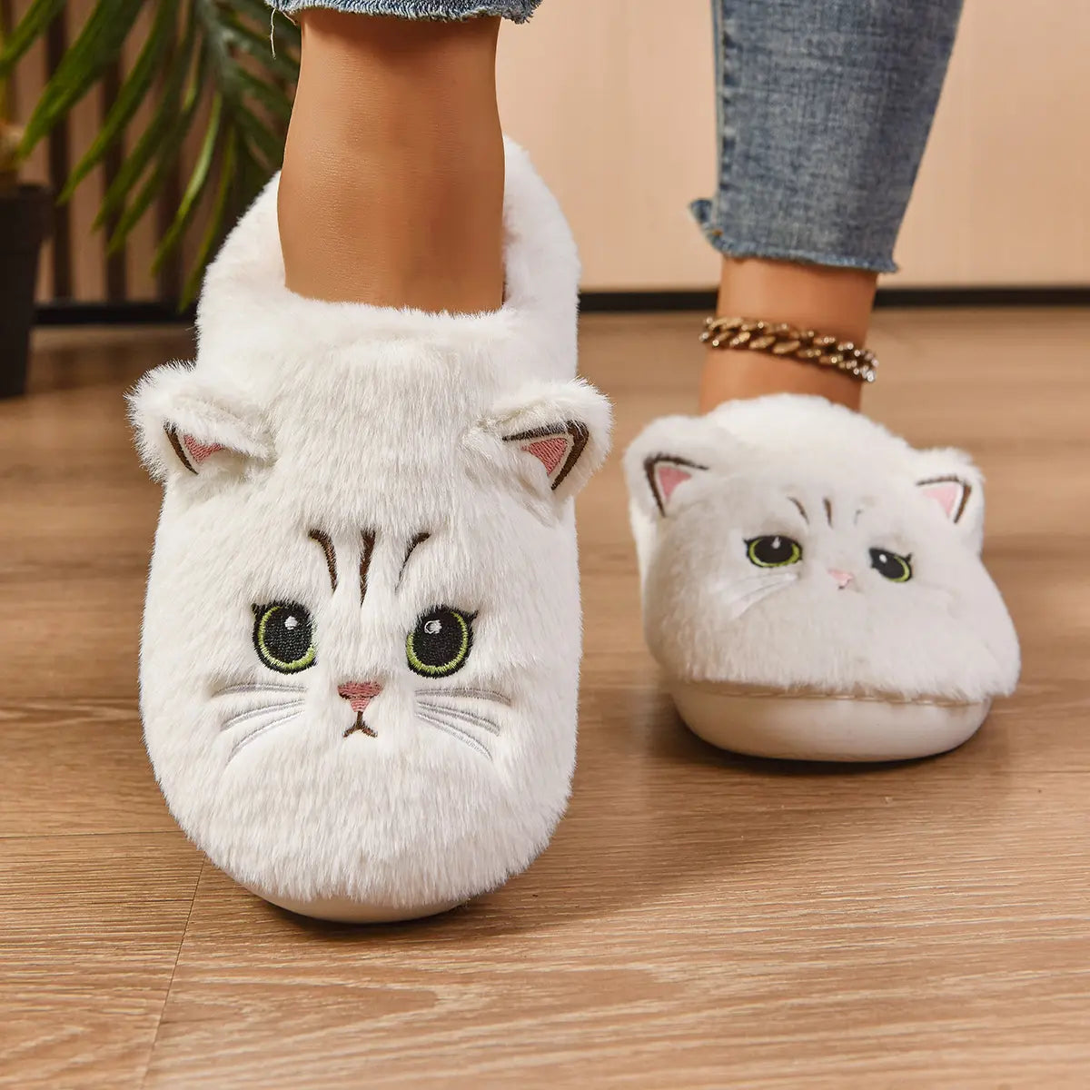 Unisex Cat Theme Faux Fur Fuzzy Winter Slippers