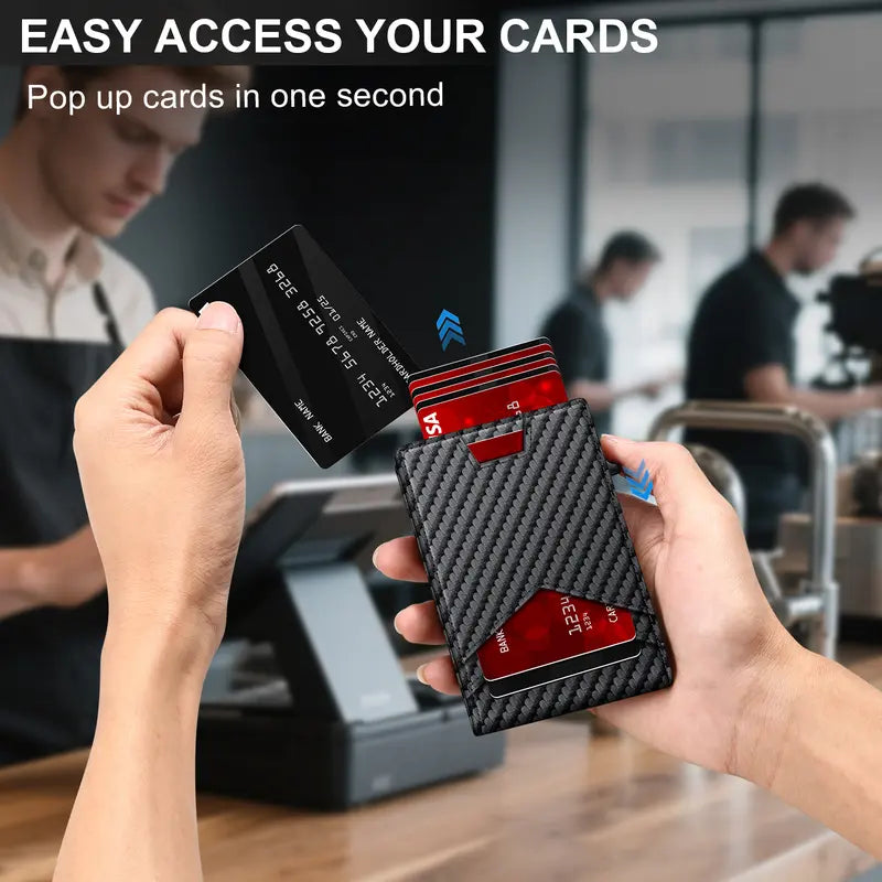 Men's RFID Minimalist Bifold Wallet with Pop-Up Card Holder and Money Clip