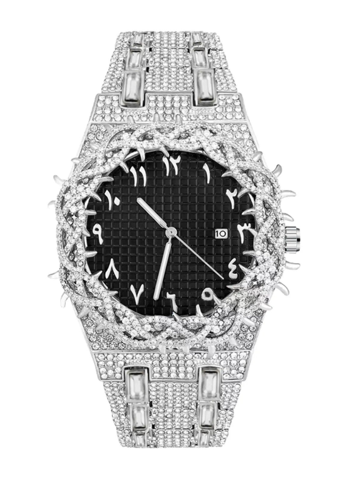 Unisex New Hip-Hop Style Quartz Watch, Fashion Wristwatches, Analog Wristwatch, Quartz Analog Timepiece, Rhinestone Strap & Full Iced-Out Large Dial, Unique Zirconia Design Wrist Watch, Party Gift for Men and Women, Fashionable Party Watch