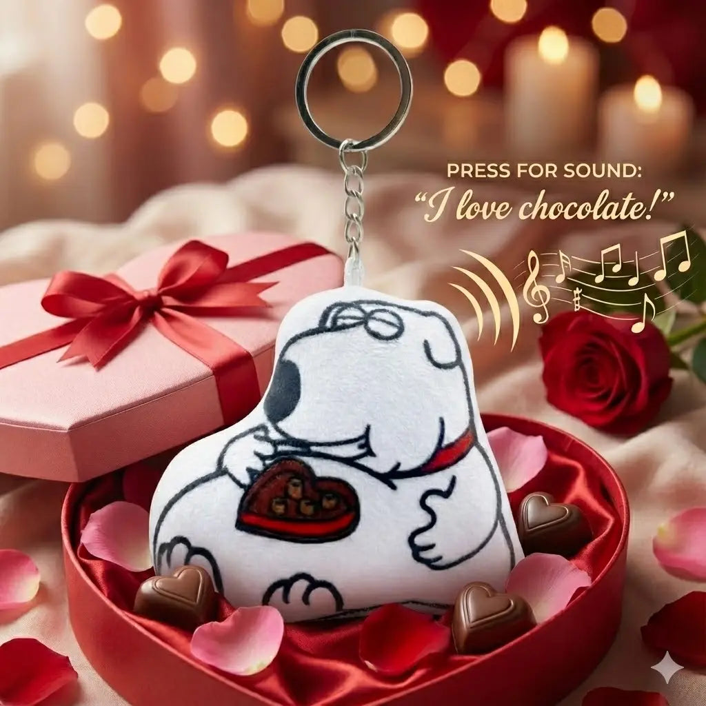 Funny Talking Brian Dog Keychain Toy Gag Gifts White Elephant Gifts Perfect Valentine's Day Gift for the Chocolate Lover