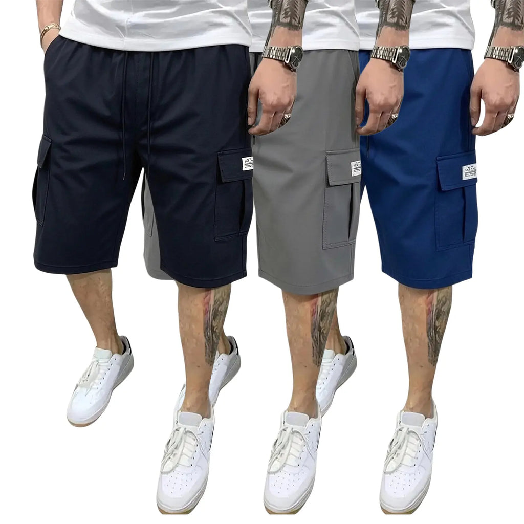 Men’s shorts set (1-piece or 3-piece options; khaki/black/gray) — slanted pockets — single rear side pocket — versatile casual wear — suitable for everyday use; summer shorts ideal for daily outings and vacations; multi-pocket casual shorts