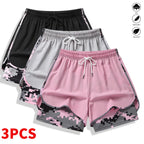 [3-Pack] Women's Athletic Shorts with Liner: Elastic Drawstring Running Shorts