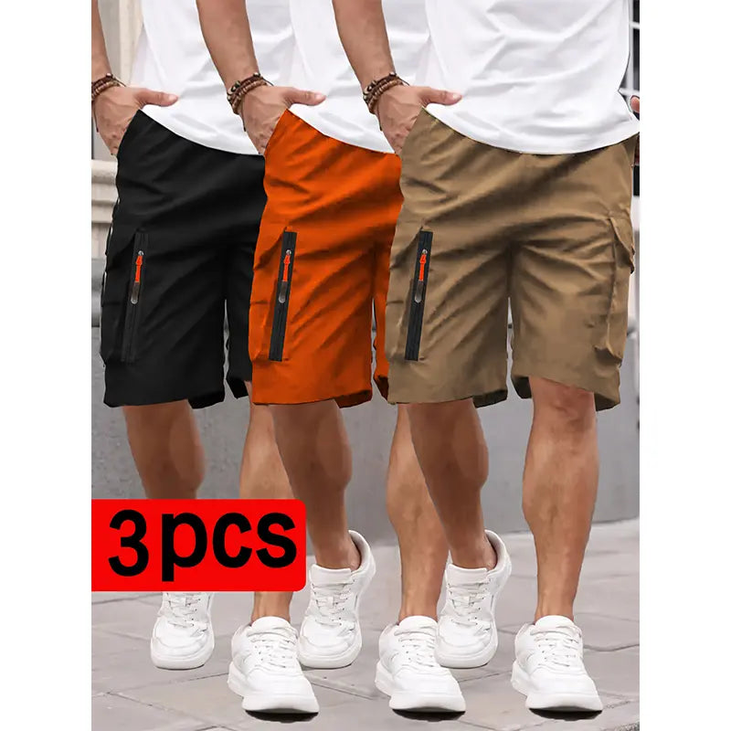 Men’s New Cargo Shorts 3 PackMen's summerZippered pocket.Loose.Outdoor Sports Knee Length Casual Shorts
