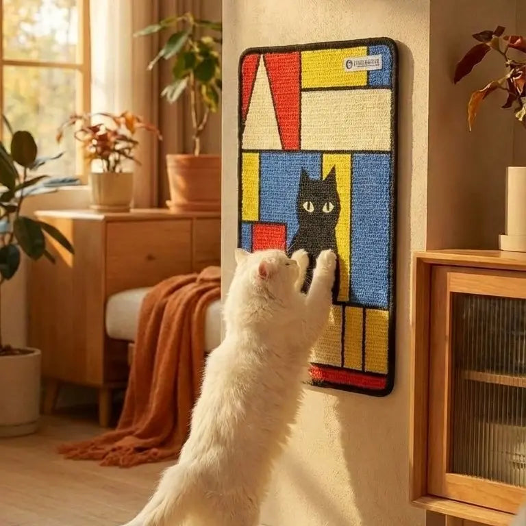 Wall-Mounted Sisal Cat Scratcher Mat with Toy