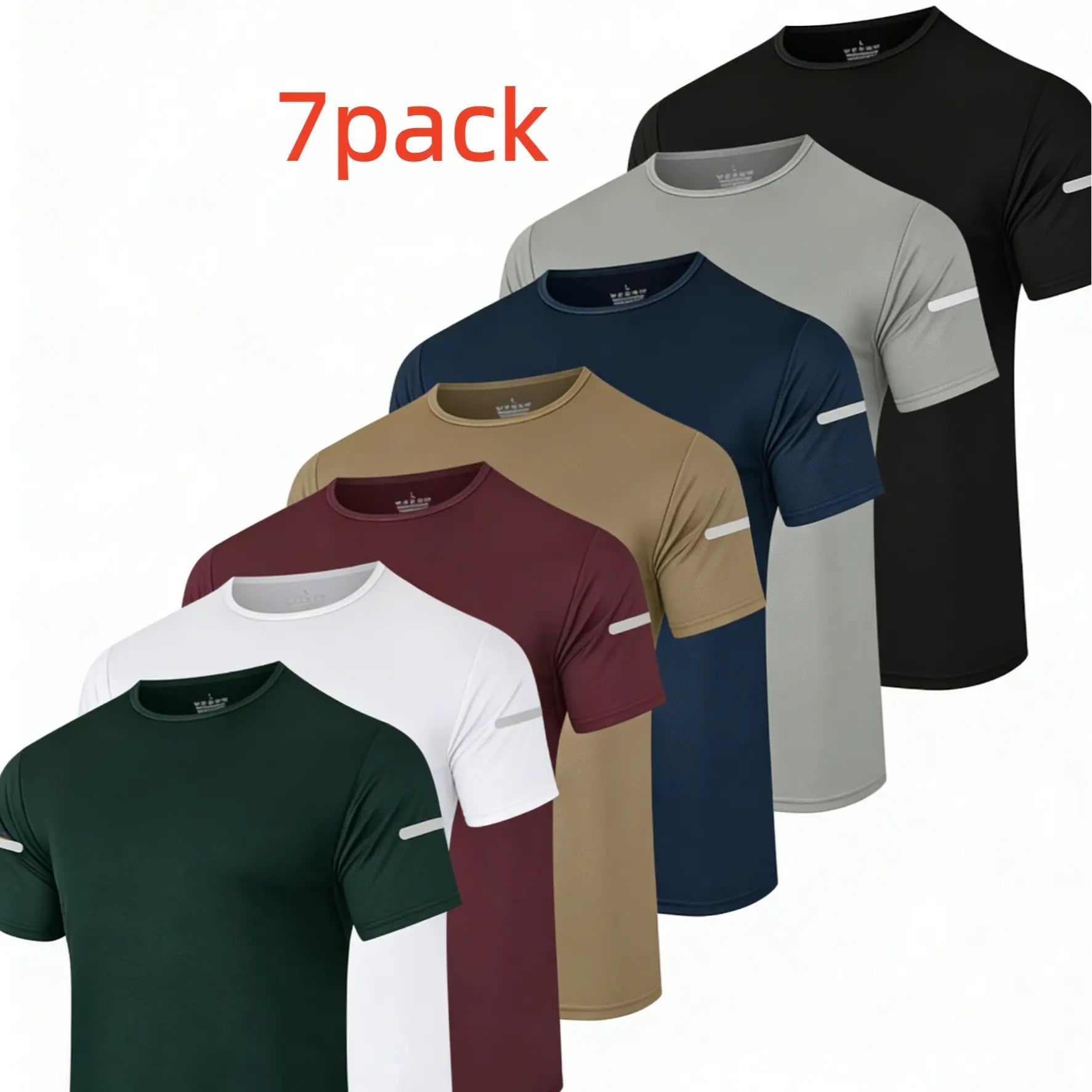 7PCS Men's Reflective Stripe Quick-Dry Sports T-Shirts | Moisture-Wicking Gym Running Tees