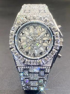 Men's Quartz Watch with Rhinestones, Luxury Ice-Dial Hip-Hop Watch with Full Artificial Water Diamonds, Rhinestone Decorated Watch, Fashionable Stylish Watch