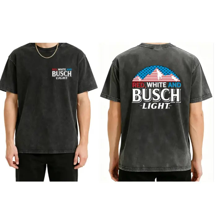 Red White and Busch Light T-Shirt for Men Women, Funny Patriotic Beer Lover Tee, Flag Mountain Graphic T-Shirt, 4th of July Drinking Party Shirt, Vintage Summer Beer Tee, Father’s Day Gift for Beer Lovers, Casual Streetwear Shirt