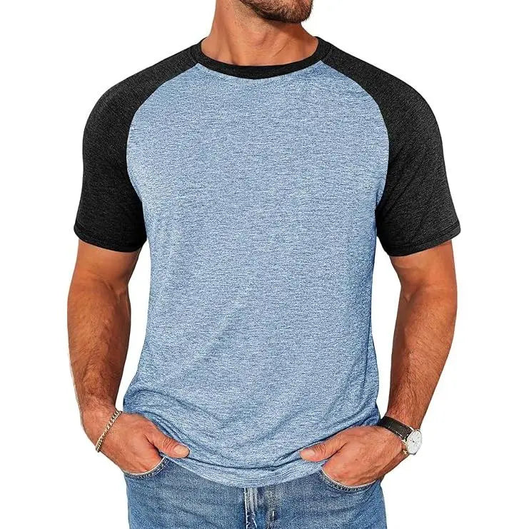 Men's Casual Raglan Short Sleeve Slim Fit T-Shirt (Color Block Baseball Tee)