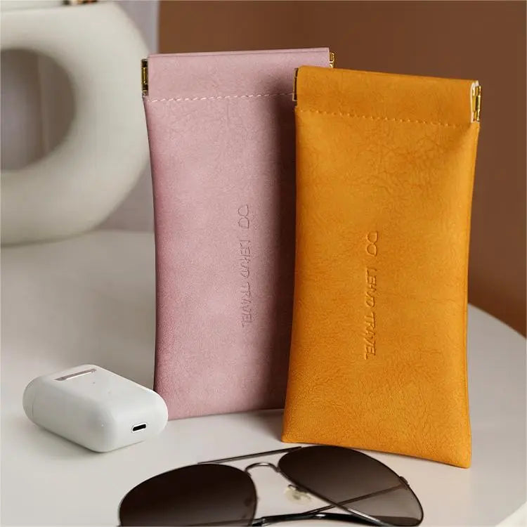 Soft PU Leather Squeeze-Top Eyeglasses and Sunglasses Pouch