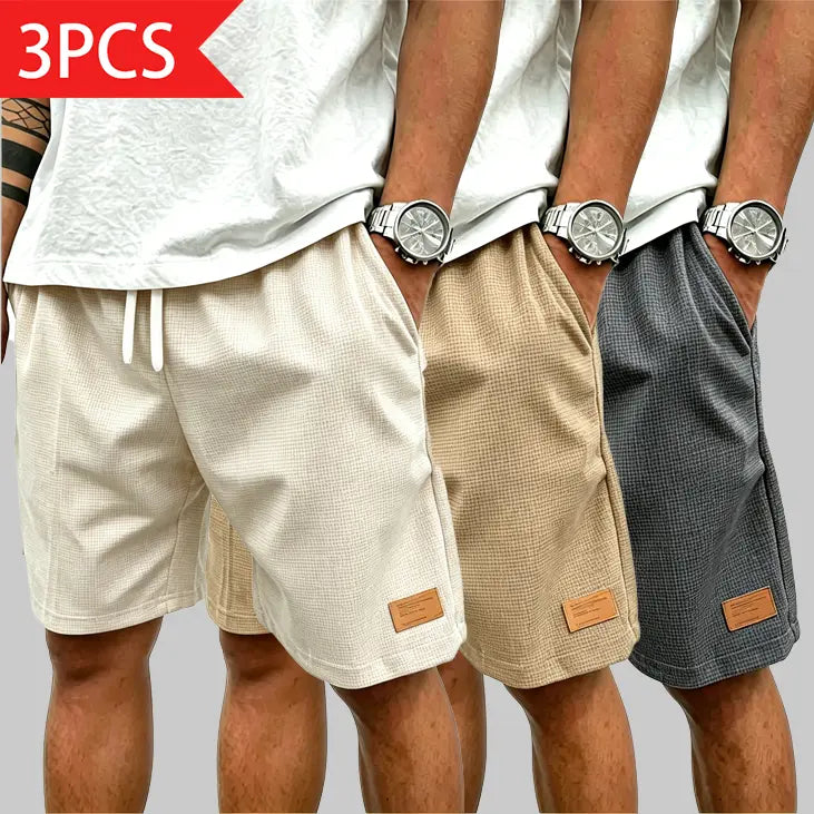 Men's Casual Waffle Athletic Shorts with Drawstring (Loose Fit/Breathable)