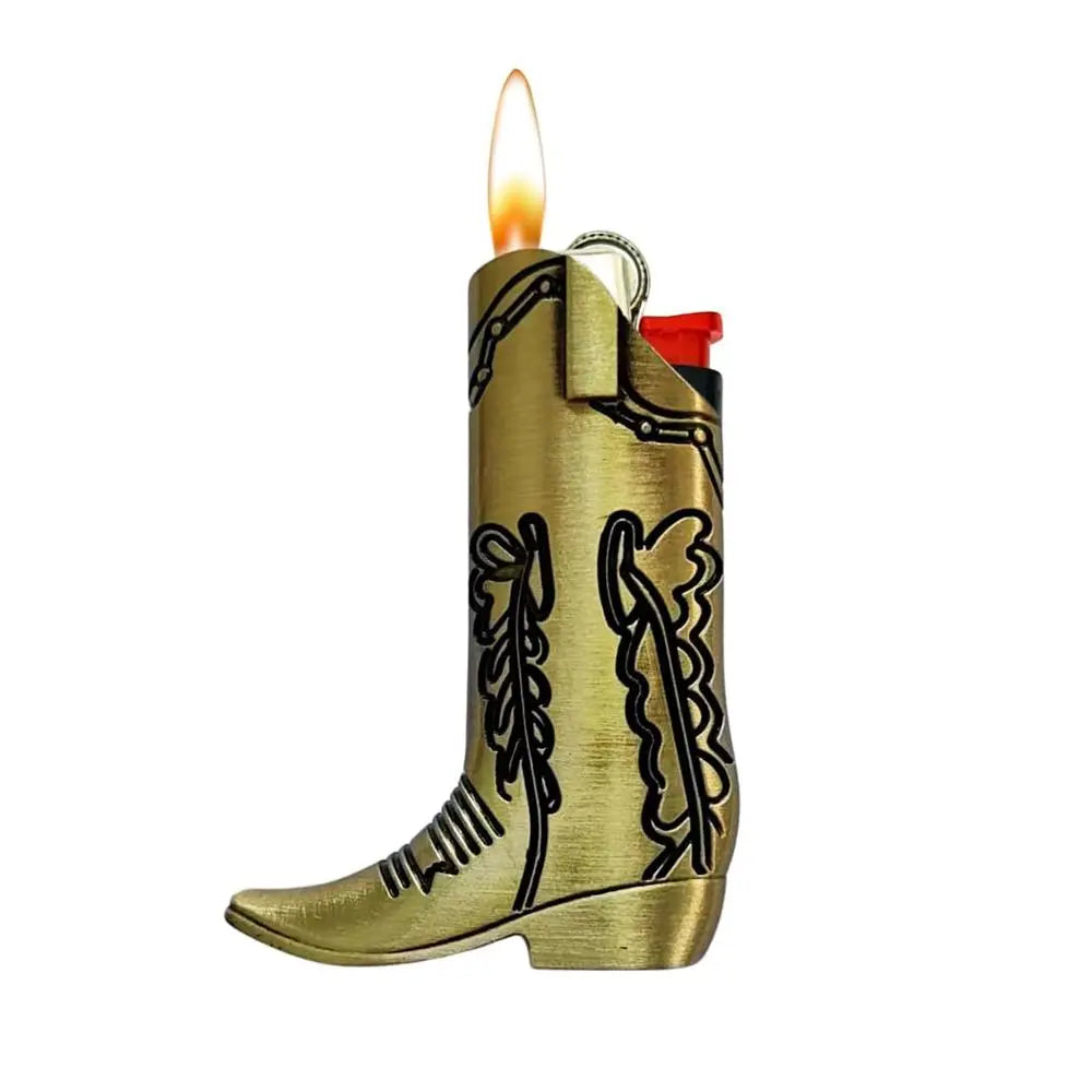 Silver Metal Cowboy Boot Lighter Case - Accessory for Mini Bic J5, Stylish Lighter Cover, Ideal for Home or Everyday Carry, Lighter Covers