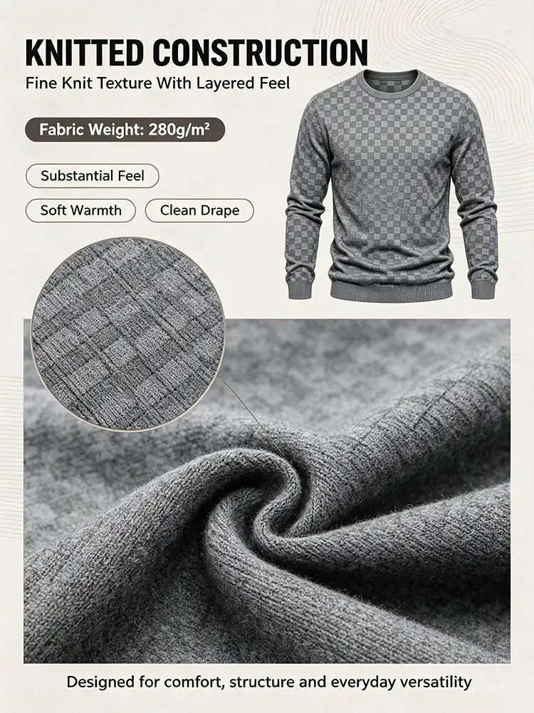 4-Pack Men's Plaid Knit Sweatshirts, Textured Grid Pattern Long Sleeve, Soft Lightweight Casual Top, Ideal for Fall Winter Streetwear