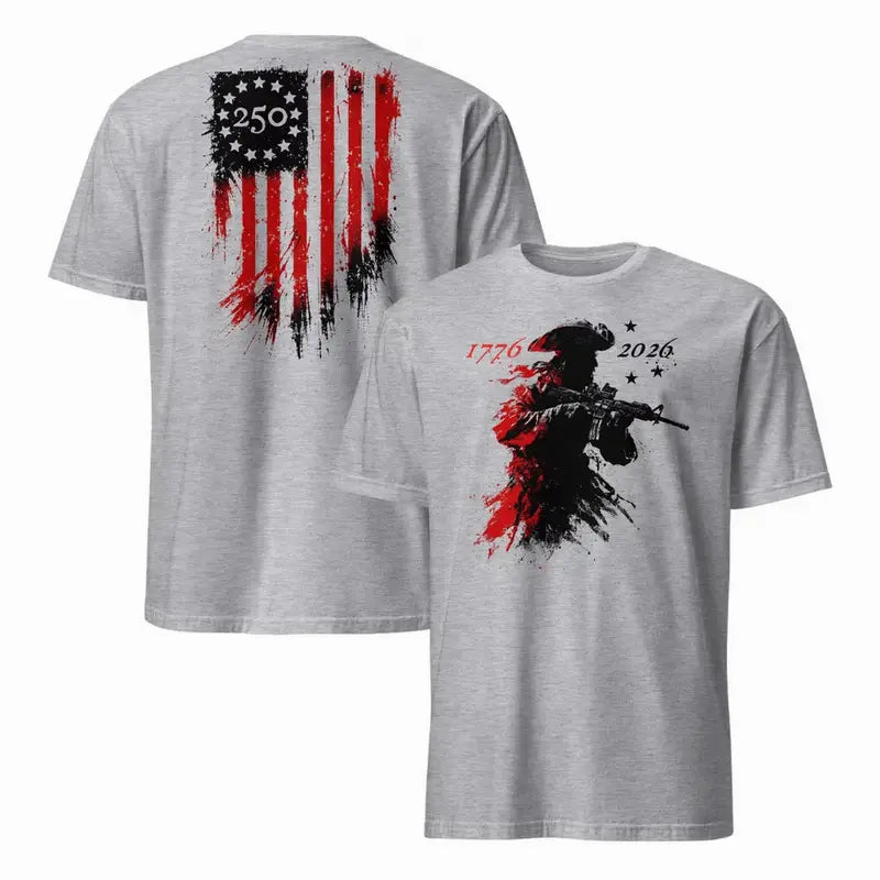 America 250th Anniversary T-Shirt 1776-2026, Men's Casual Patriotic Top with Revolutionary Soldier Graphic, Short Sleeve Soft Cotton Blend, Menswear, Shortsleeve
