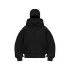 Balaclava Hoodie With Built-In Zip - Black Polyester Long Sleeve Men's Athletic Sweatshirt for Autumn Winter Sports & Casual Wear