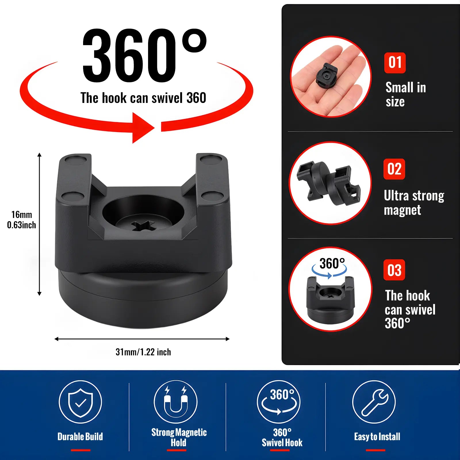 GJAHSH Heavy-Duty Magnetic Cable Tie Mounts, 22mm Magnetic Zip Tie Mount Bases, 22lbs Strong Magnetic Wire Holders and Cable Organizers for Home, Office, Marine, and Electrical Wire Management