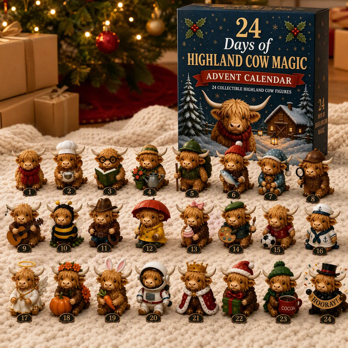 24-Day Highland Cow Advent Calendar - Christmas Countdown Gift Box with Collectible  Figurines, Festive Holiday Home Decor Toy Set, Ideal Present for Kids & Cow Enthusiasts