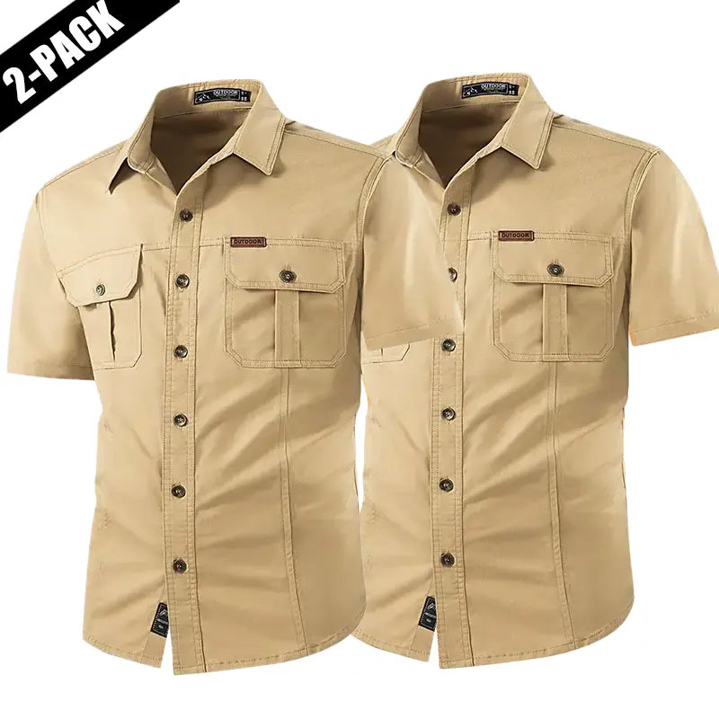 2-pack: summer outdoor casual short-sleeve work shirt with multiple pockets, lightweight design