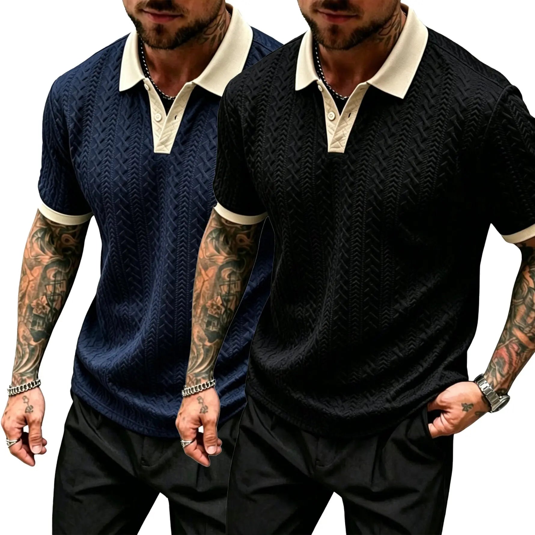 CasualCool Men's Old Money Contrast Knit Short-Sleeve Polo Shirt (Cream)