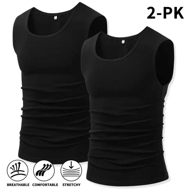 Men 4Pack Cotton Muscle Tank Tops Comfort Stretchy Breathable Summer Workout Sleeveless Sports Undershirts (optional sets of 4 or 2) High Elasticity Lifestyle Beater