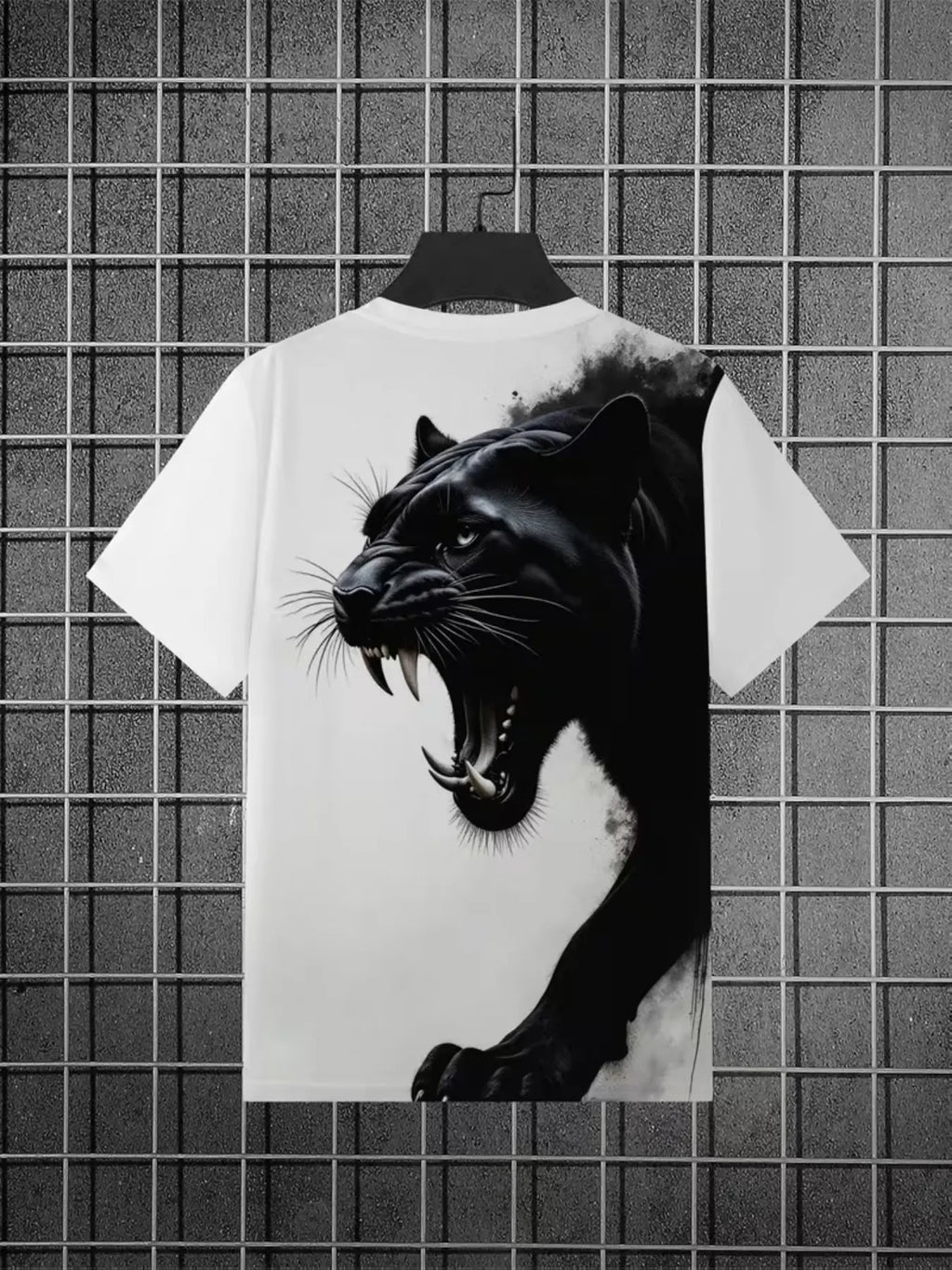 Men's Panther Graphic Short Sleeve Fitted Tee, Casual Streetwear, Trendy Cool Design, Essential Fashion Top for All Seasons