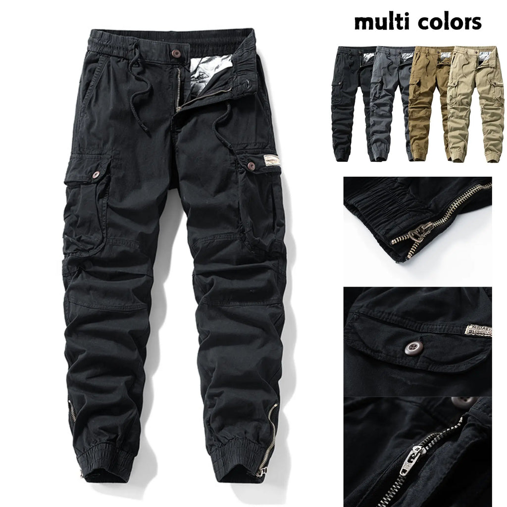 Menswear Fashion Men's Pants - Versatile Functional Cargo Pants for Men, Drawstring Cuffs, Multiple Pockets, Retro Outdoor Casual Style