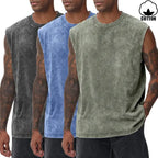 4-Pack Men's Summer Lightweight Acid Wash Distressed Retro Cotton Sleeveless T-Shirt Vest Fashion Everyday Casual Vacation Sports Travel Gift for Boyfriend or Husband Basketball Camping Fitness Menswear Tank Tops Vintage Natural Personalized Gym Fabric