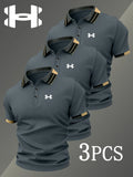 Men's Golf Polo Shirts Set, Fashion Logo Print, Fitted Trendy Casual Geometric Pattern, Breathable Stretchy Fabric, All-Season Comfort, Short Sleeve Polo, Collared Polo Shirts