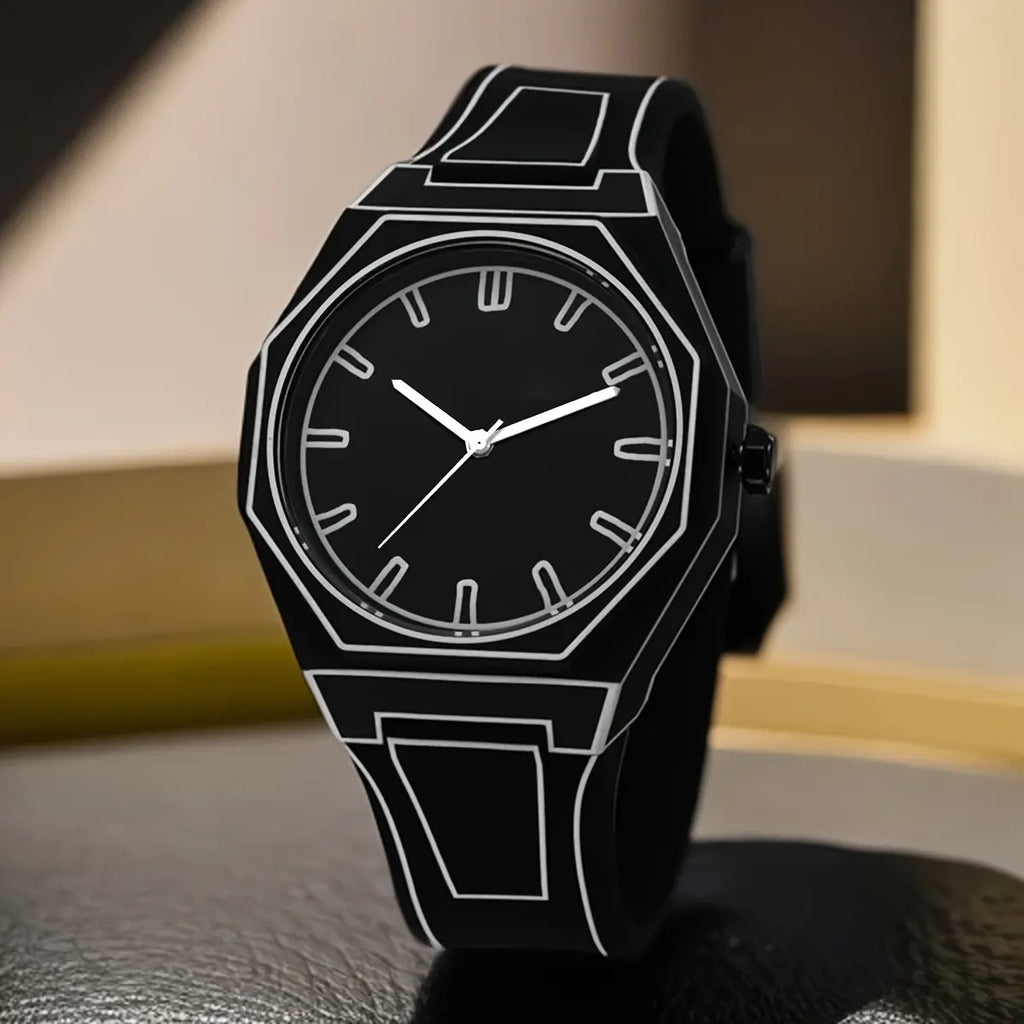 1pc PINTIME Preppy Style Men'S Watch - Quartz Movement, Silicone Band, Luminous Hands, Round Dial, Battery-Operated, Non-Rechargeable, Fashionable Accessory for All Occasions