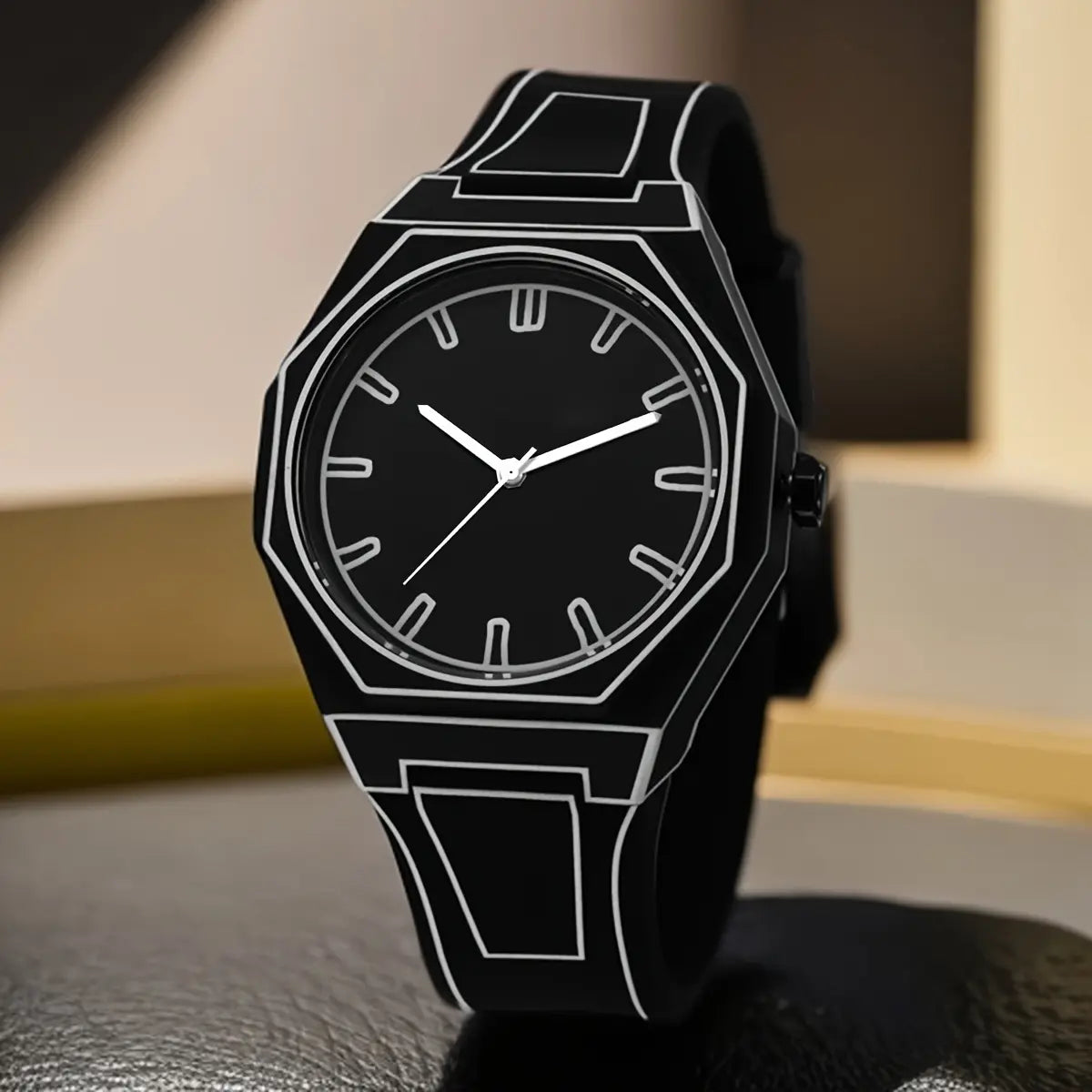 1pc PINTIME Preppy Style Men'S Watch - Quartz Movement, Silicone Band, Luminous Hands, Round Dial, Battery-Operated, Non-Rechargeable, Fashionable Accessory for All Occasions