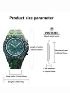 Men's Quartz Watch with Rhinestones, Luxury Ice-Dial Hip-Hop Watch with Full Artificial Water Diamonds, Rhinestone Decorated Watch, Fashionable Stylish Watch