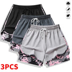[3-Pack] Women's Athletic Shorts with Liner: Elastic Drawstring Running Shorts