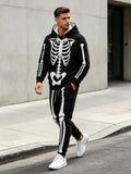 Men's Halloween Skeleton Print Hoodie and Pants Set, Party Cosplay, Casual Outdoor Sports Wear, Two-Piece Men's Clothing