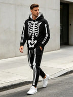 Men's Halloween Skeleton Print Hoodie and Pants Set, Party Cosplay, Casual Outdoor Sports Wear, Two-Piece Men's Clothing