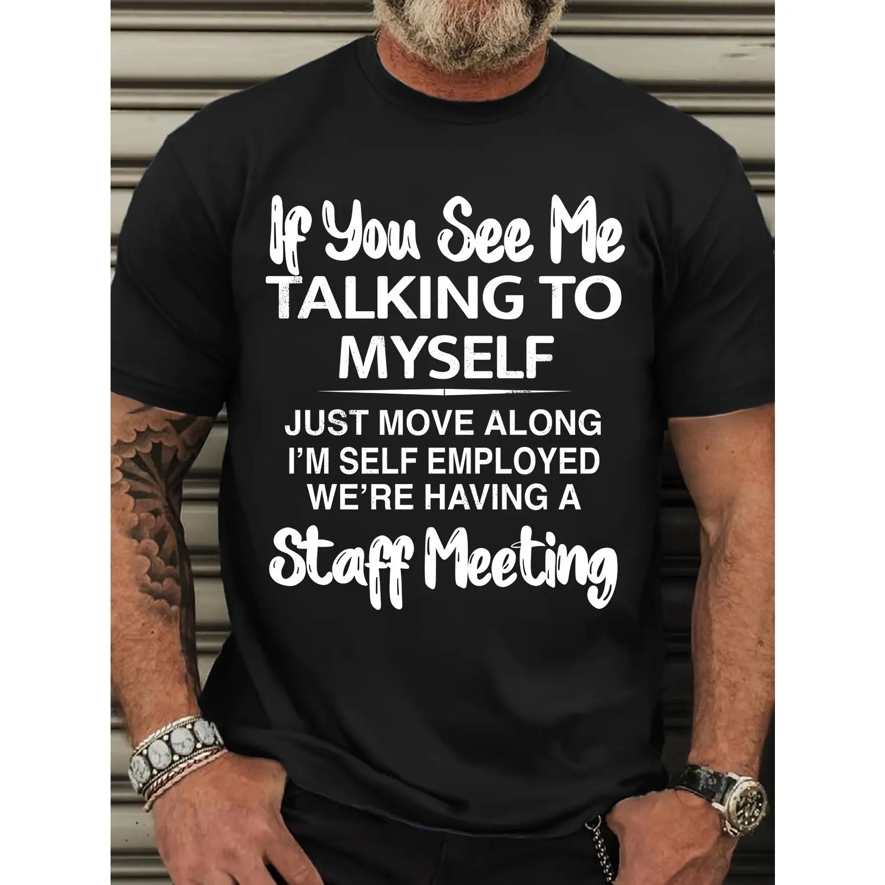 Plus Size Men's Short Sleeve Graphic Print "If You See Me Talking to Myself" T-shirt for Summer, Outdoor Sports Tees