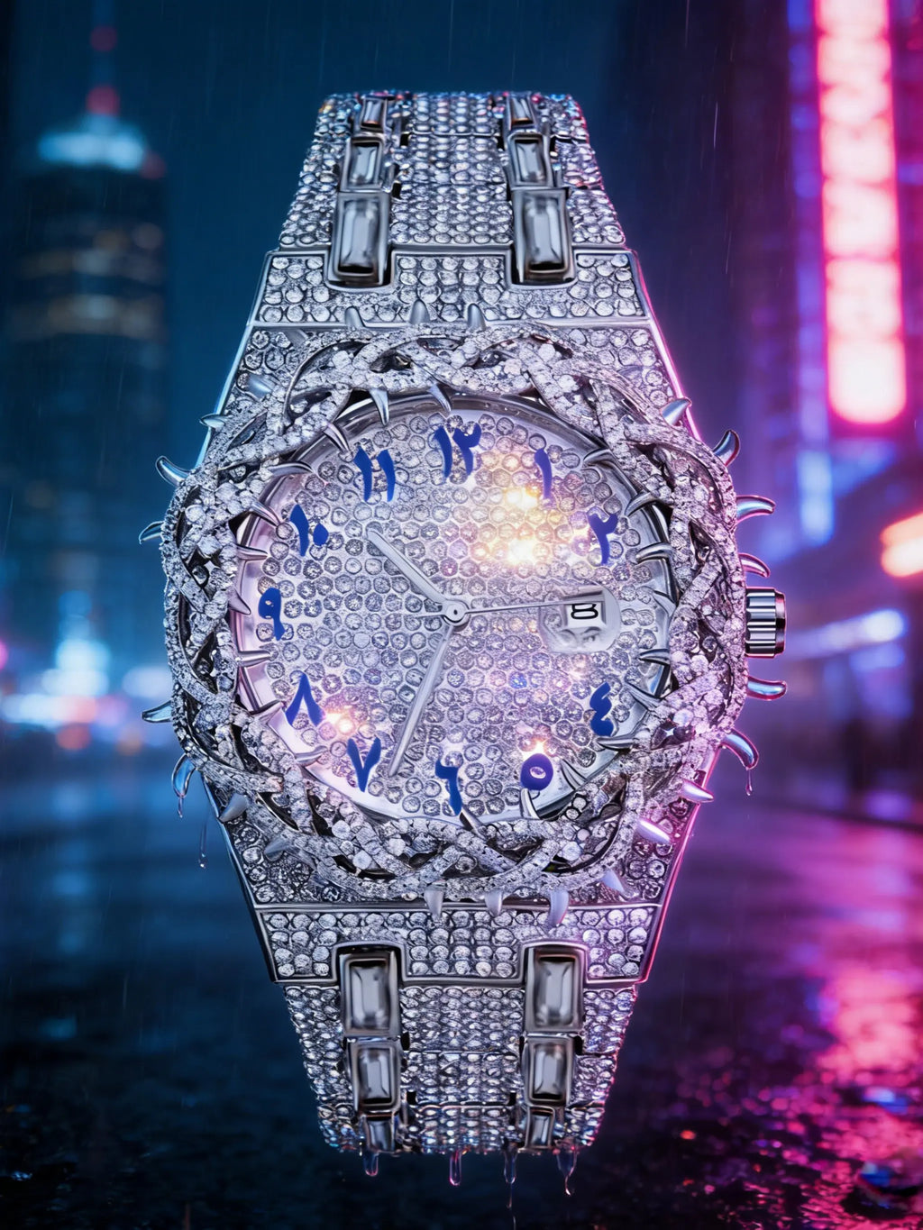 Unisex New Hip-Hop Style Quartz Watch, Fashion Wristwatches, Analog Wristwatch, Quartz Analog Timepiece, Rhinestone Strap & Full Iced-Out Large Dial, Unique Zirconia Design Wrist Watch, Party Gift for Men and Women, Fashionable Party Watch