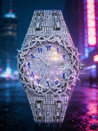 Unisex New Hip-Hop Style Quartz Watch, Fashion Wristwatches, Analog Wristwatch, Quartz Analog Timepiece, Rhinestone Strap & Full Iced-Out Large Dial, Unique Zirconia Design Wrist Watch, Party Gift for Men and Women, Fashionable Party Watch