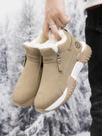 Unisex Winter Snow Casual Ankle Boots, Suede-Look Upper, Side Zip, Fleece-Lined Warm, Thick PVC Sole