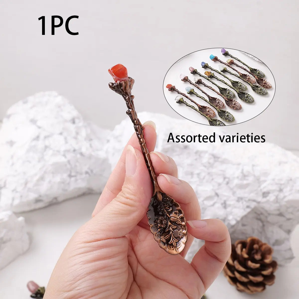Mini Decorative Spoons Set, Natural Crystal Mini Spoon Set, Random Colors, Perfect Gift for Mother's & Father's Day, Versatile Use