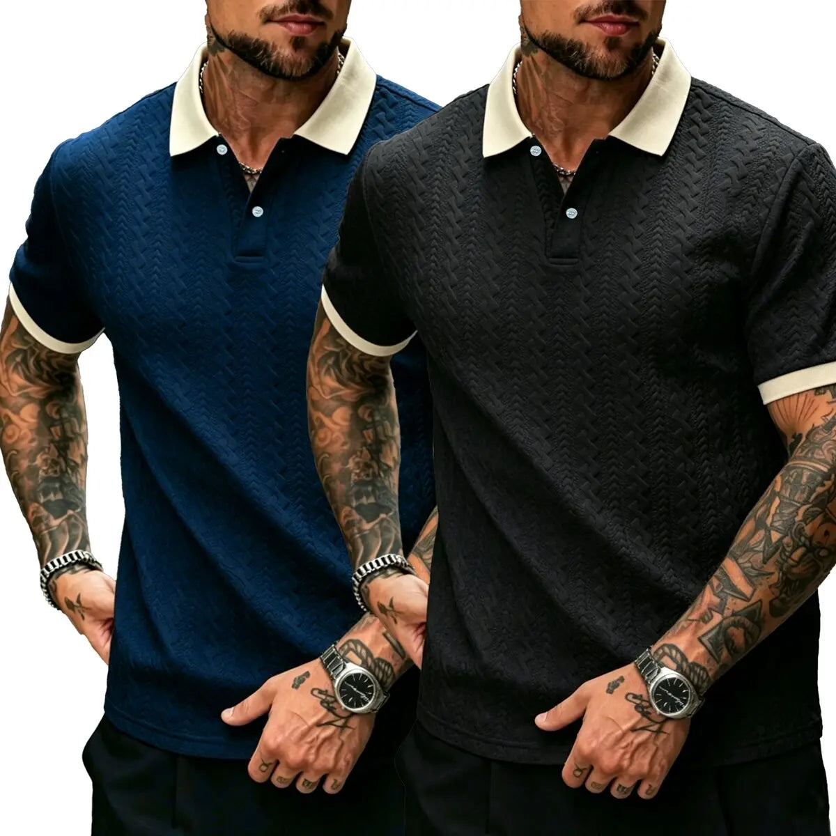CasualCool Men's Old Money Contrast Knit Short-Sleeve Polo Shirt (Cream)