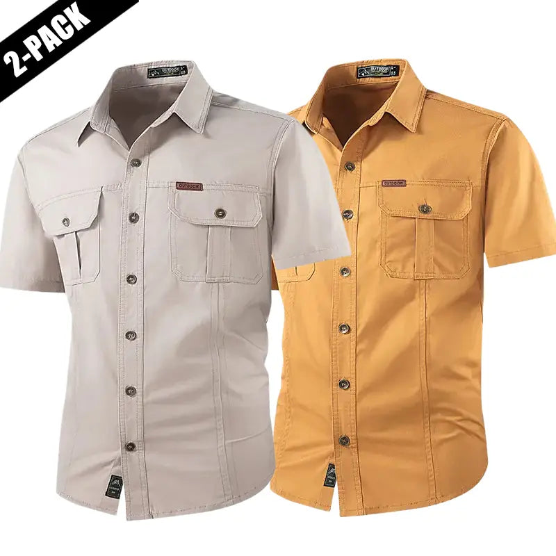 2-Pack Men's Summer Lightweight Multi-Pocket Short-Sleeve Work Shirts