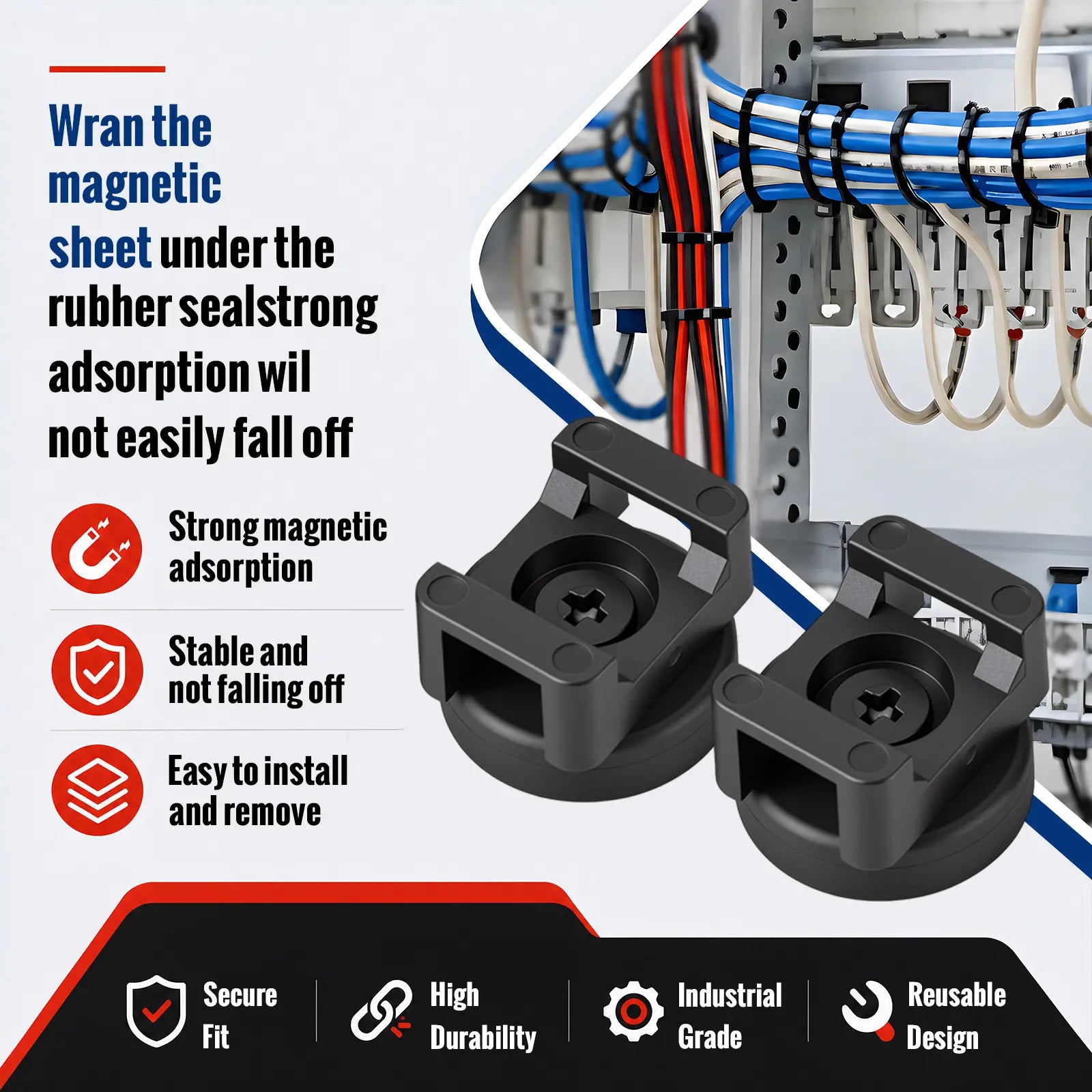 GJAHSH Heavy-Duty Magnetic Cable Tie Mounts, 22mm Magnetic Zip Tie Mount Bases, 22lbs Strong Magnetic Wire Holders and Cable Organizers for Home, Office, Marine, and Electrical Wire Management