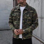 Men's Military Style Camouflage Zip-Up Jacket with Chest Pockets