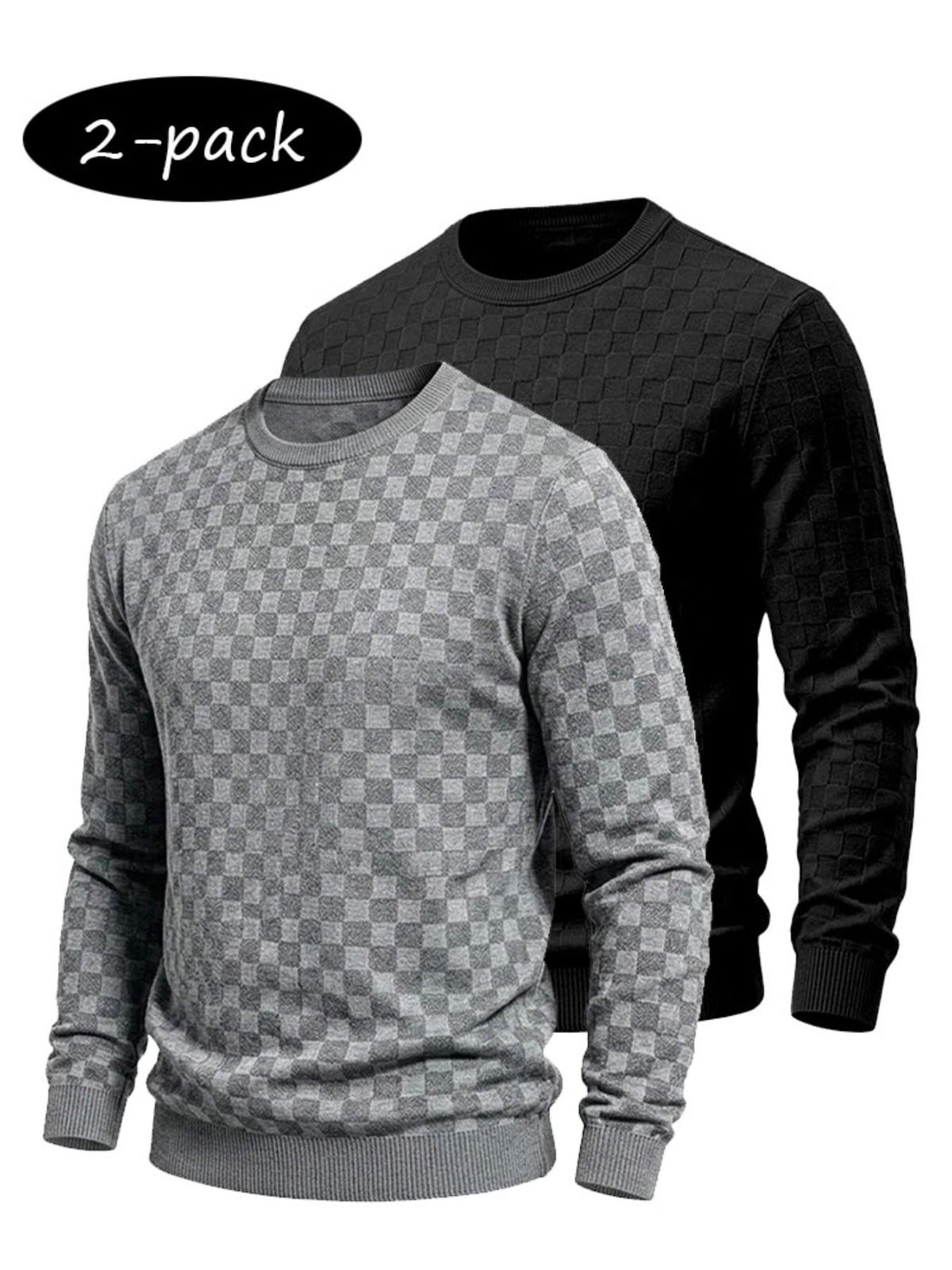 4-Pack Men's Plaid Knit Sweatshirts, Textured Grid Pattern Long Sleeve, Soft Lightweight Casual Top, Ideal for Fall Winter Streetwear